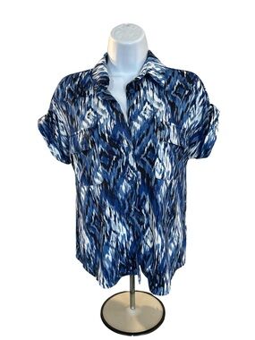 Cocomo Blue and White Ikat Print Button-Down Shirt
